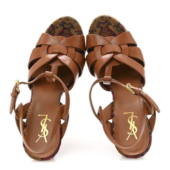 Saint Laurent Tribute 105 Calfskin Tapestry Marrakech Platform Sandals 39 Ambra - Picture 4 of 9